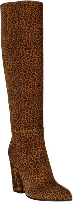 Sergio Rossi Luipaardprint Leren Laarzen Hak 9cm Brown Dames