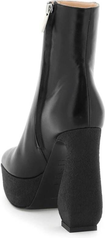 Sergio Rossi Nappa Leren Enkellaarzen met Crepe Plateau Black Dames