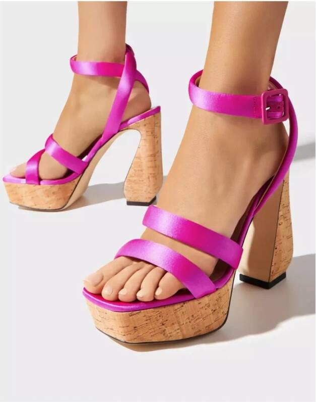 Sergio Rossi Neonroze Kurk Sandalen met Hak Pink Dames