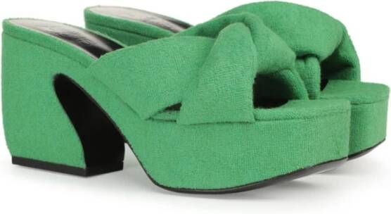 Sergio Rossi Platform Mules in Sponged Stijl Green Dames