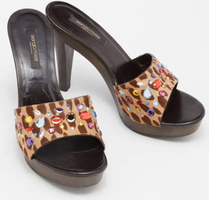 Sergio Rossi Pre-owned Fabric sandals Brown Dames