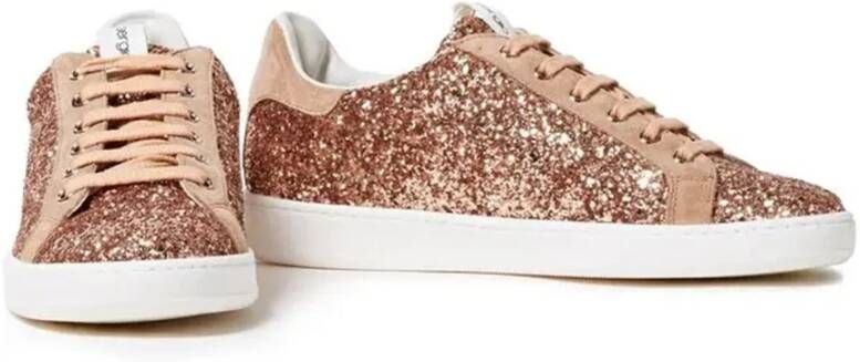 Sergio Rossi Rose Gold Glittered Woven Sneakers Pink Dames