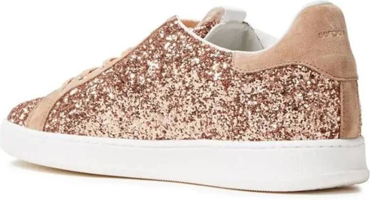 Sergio Rossi Rose Gold Glittered Woven Sneakers Pink Dames