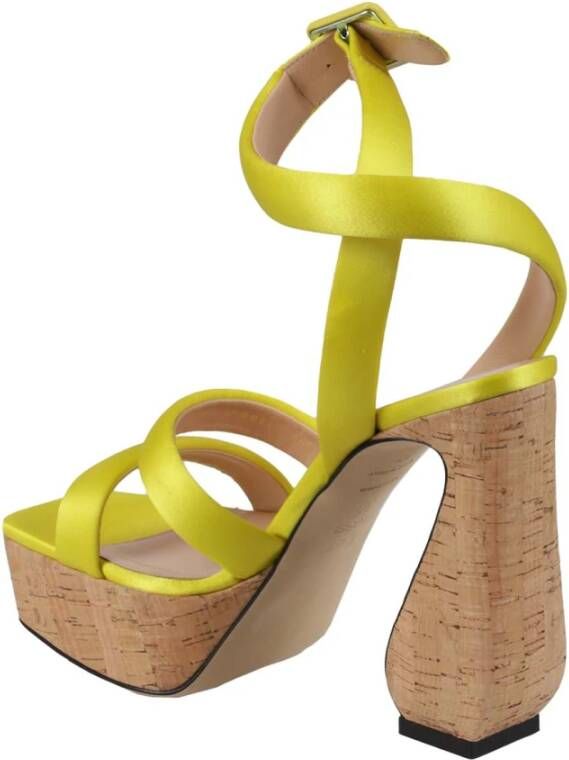 Sergio Rossi Satijn Kurk Natuurlijke Sandalen Yellow Dames