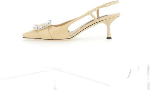 Sergio Rossi Slingback-60 Zwarte Leren Sandalen Beige Dames