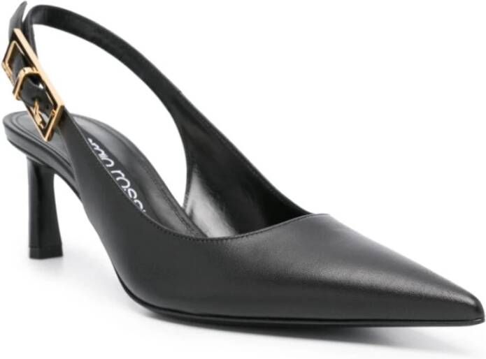 Sergio Rossi Zwarte Korrelige Leren Slingback Hakken Black Dames