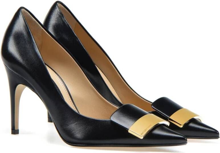 Sergio Rossi Zwarte Leren Pumps met Puntige Neus Black Dames