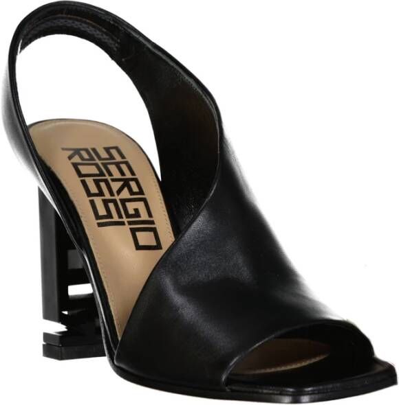 Sergio Rossi Zwarte Leren Sandalen Vierkante Neus Hak Black Dames