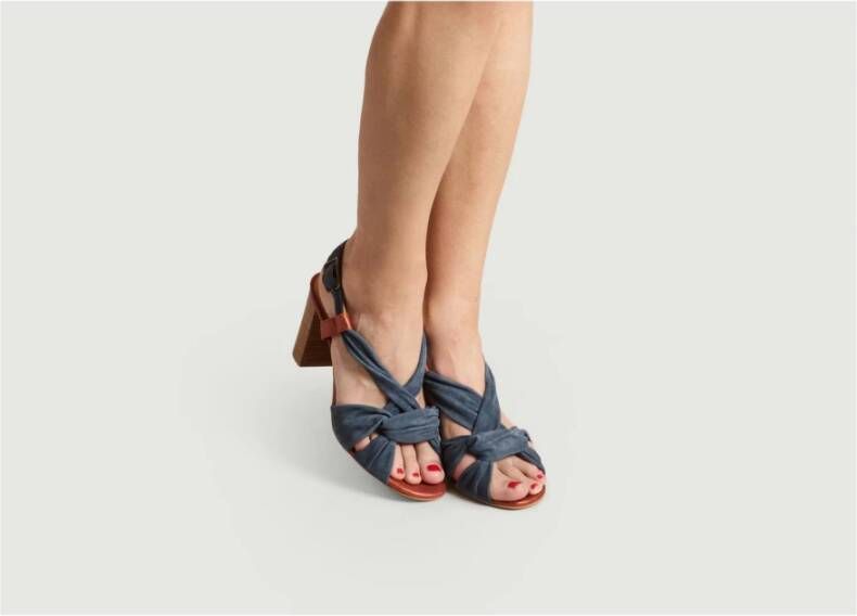 Sessun Blauwe Leren Strik Sandalen Blue Dames