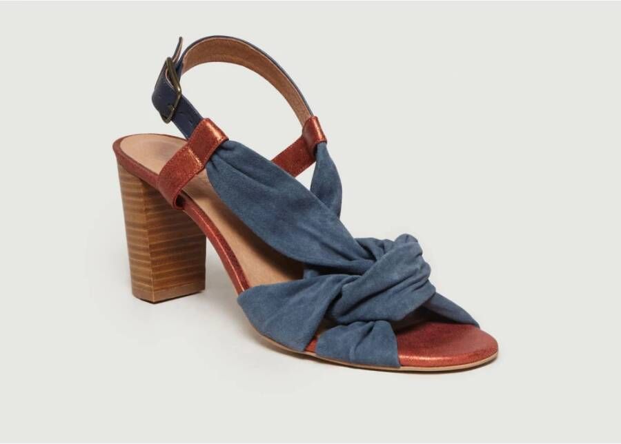 Sessun Blauwe Leren Strik Sandalen Blue Dames