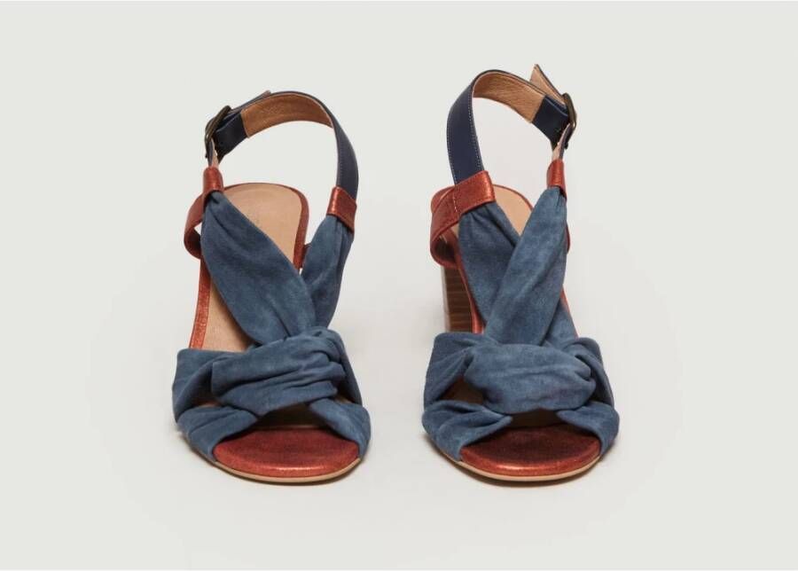 Sessun Blauwe Leren Strik Sandalen Blue Dames