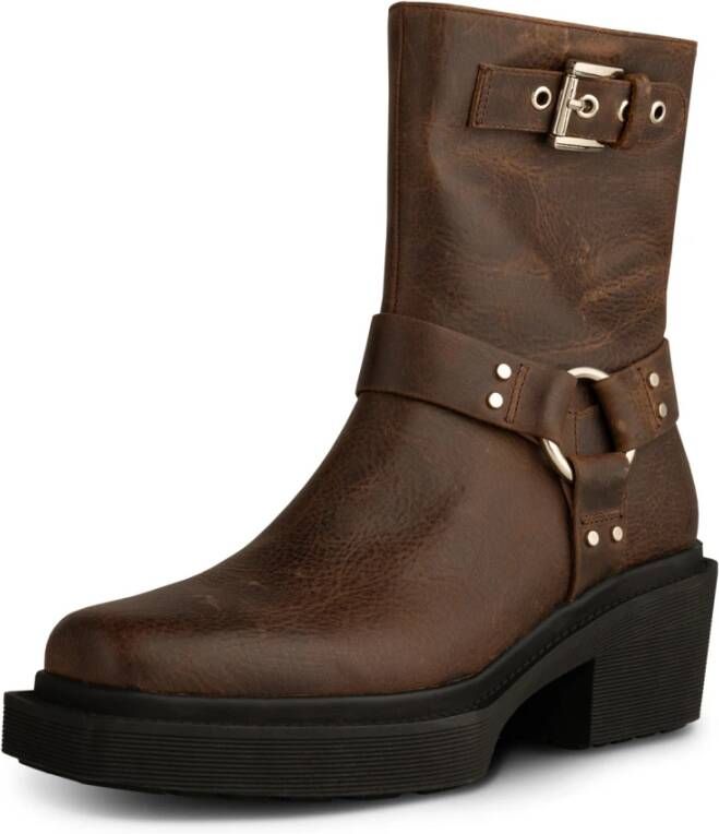 Shoe the Bear Stevige Leren Bikerlaars Brown Dames