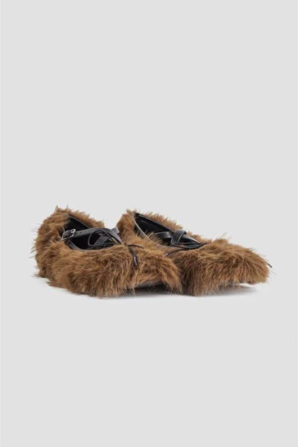 Simone Rocha Faux Fur Crossed Straps Ballerina Schoenen Brown Dames