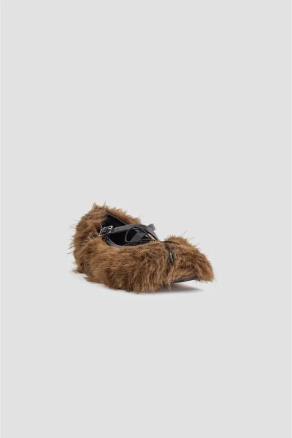 Simone Rocha Faux Fur Crossed Straps Ballerina Schoenen Brown Dames