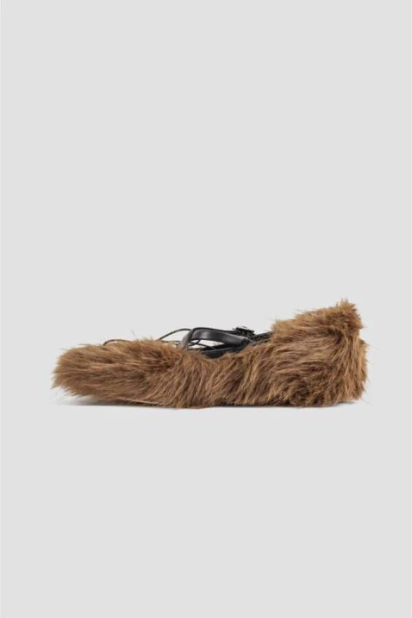 Simone Rocha Faux Fur Crossed Straps Ballerina Schoenen Brown Dames