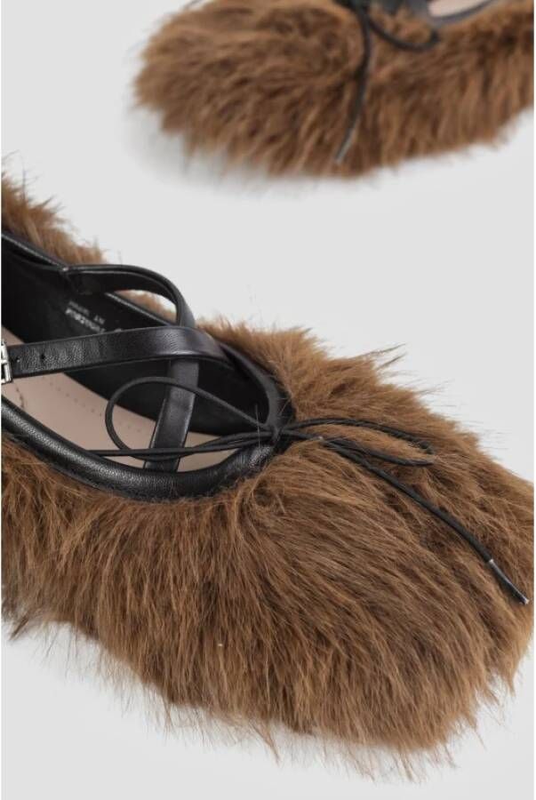 Simone Rocha Faux Fur Crossed Straps Ballerina Schoenen Brown Dames