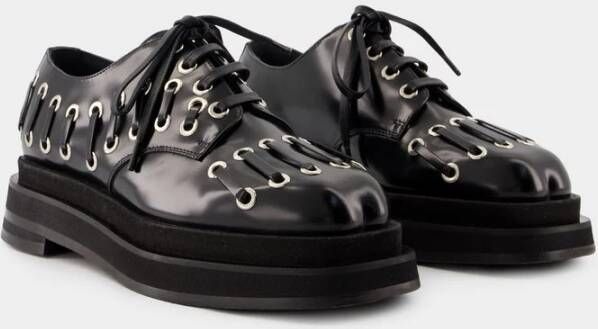 Simone Rocha Zwarte Leren Brogue Loafers met Hartvormige Neus Black Dames