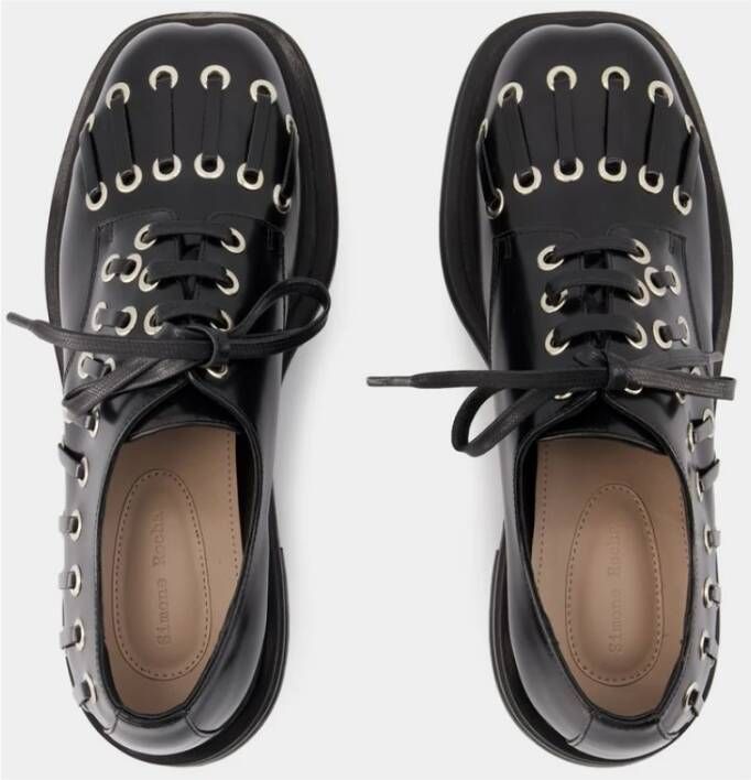 Simone Rocha Zwarte Leren Brogue Loafers met Hartvormige Neus Black Dames