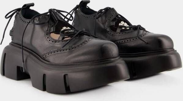 Simone Rocha Zwarte Leren Ghillie Brogue Sneakers Black Dames