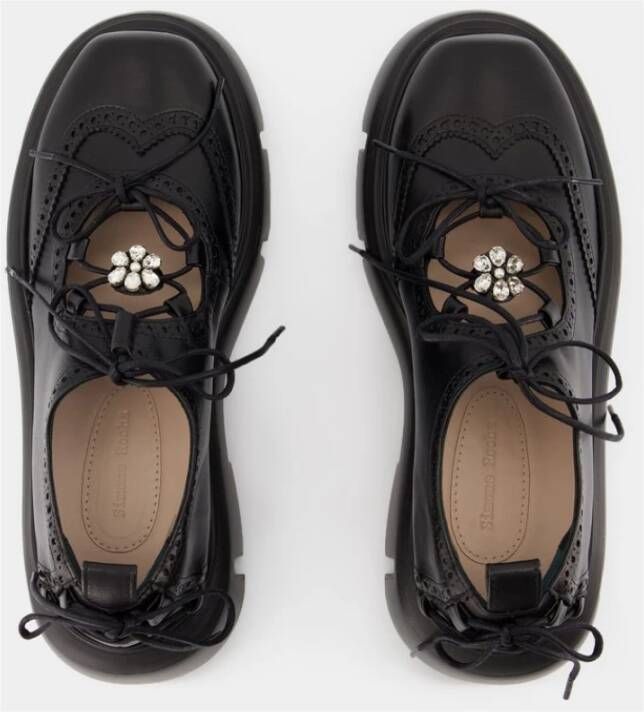 Simone Rocha Zwarte Leren Ghillie Brogue Sneakers Black Dames