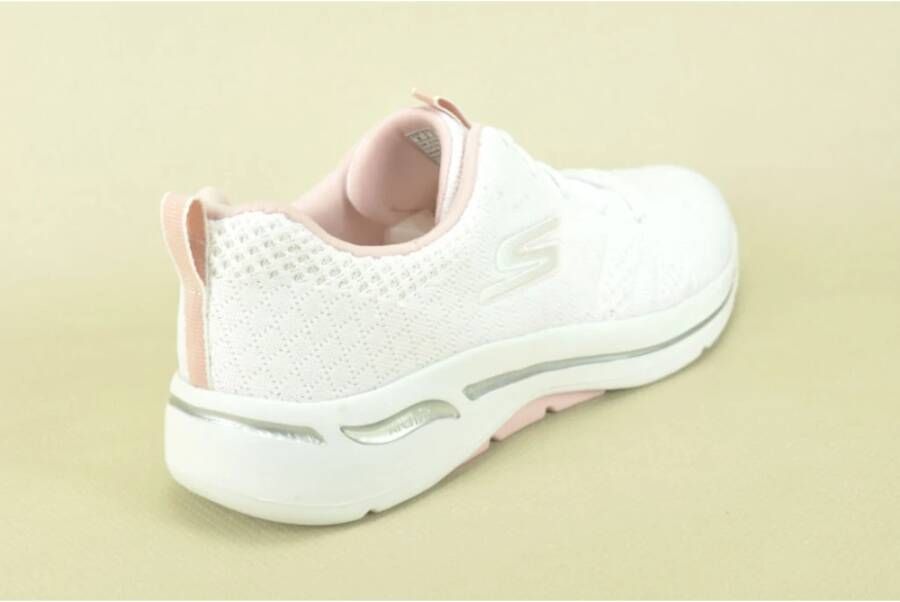 Skechers Witte en Roze Stoffen Sneakers Wit Dames