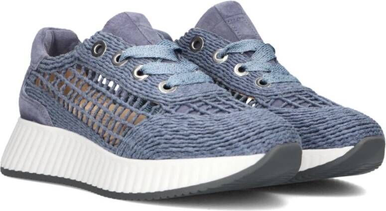 Softwaves Blauwe Sneakers met Geweven Textiel en Suède Blue Dames