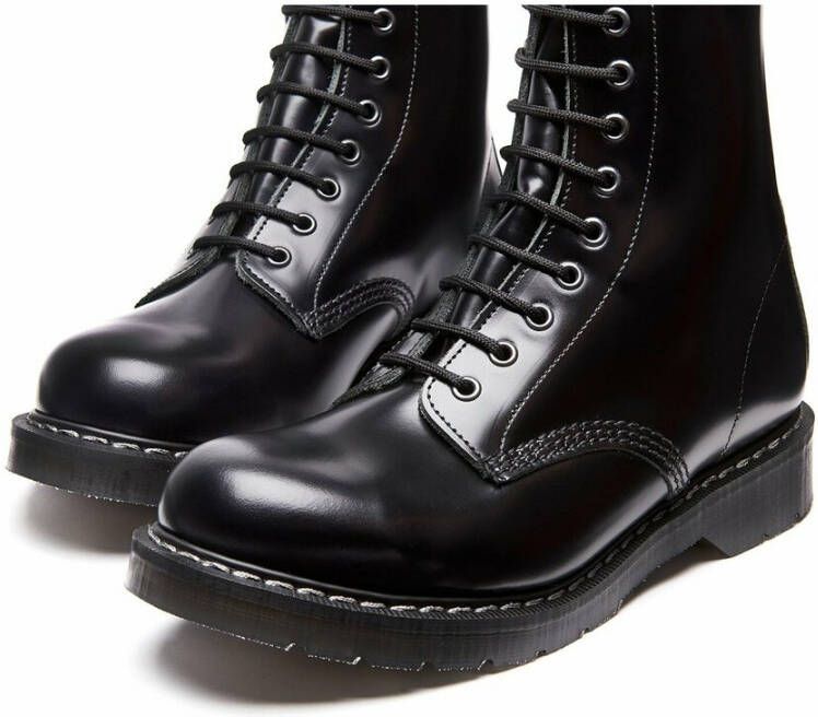 Solovair Black Hi-Shine 8 Eye Derby Boot Zwart Heren