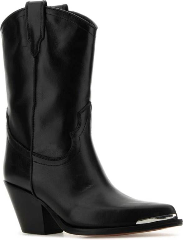 Sonora Zwarte leren enkellaarsjes met 8 cm hak Black Dames