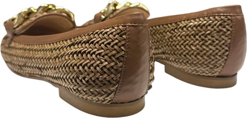 Status Leren en raffia ballerina schoenen Brown Dames