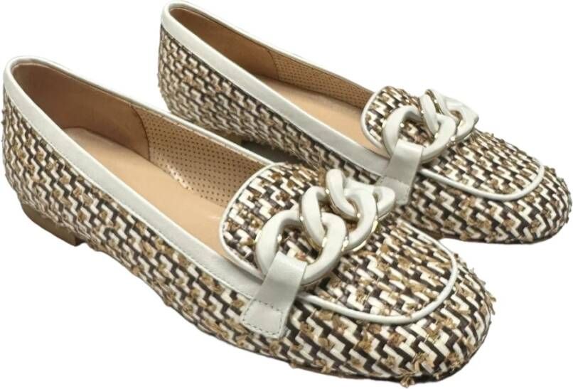 Status Leren en raffia ballerina schoenen Brown Dames