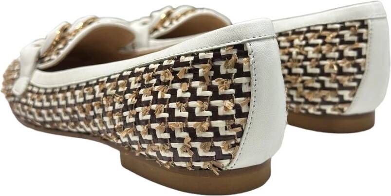 Status Leren en raffia ballerina schoenen Brown Dames