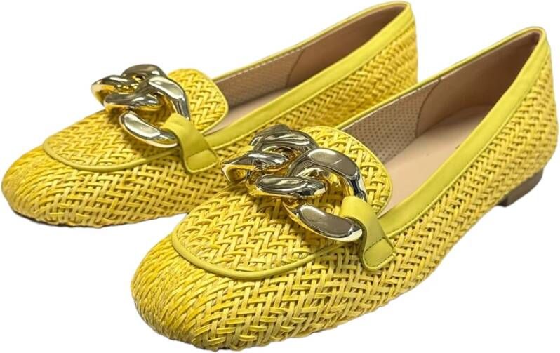 Status Leren en raffia ballerina schoenen Yellow Dames