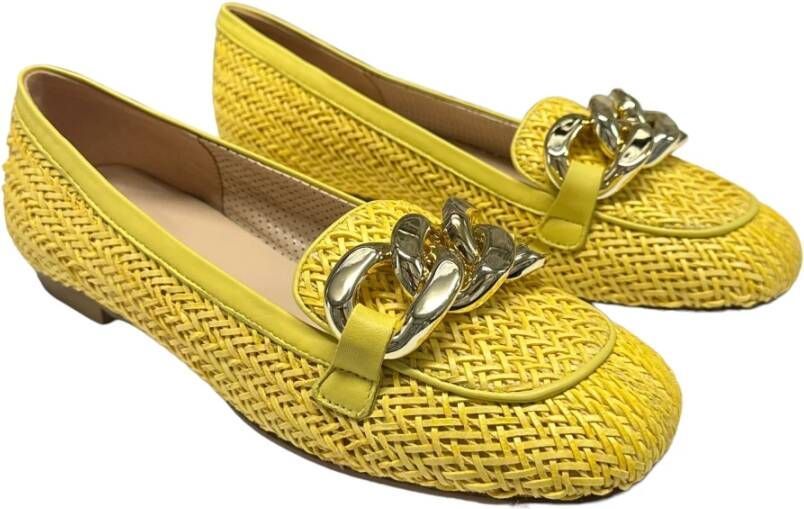 Status Leren en raffia ballerina schoenen Yellow Dames