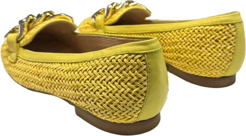 Status Leren en raffia ballerina schoenen Yellow Dames