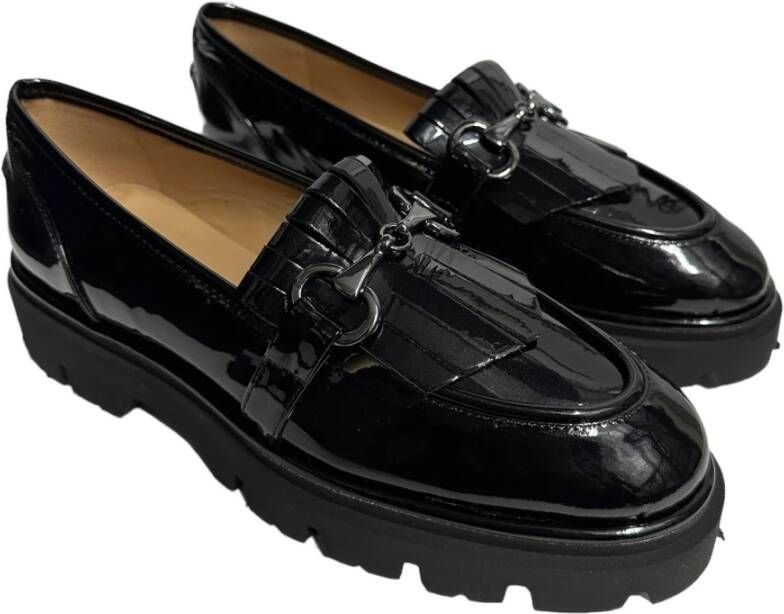 Status Zwarte Lakloafer met Gesp en Franje Black Dames