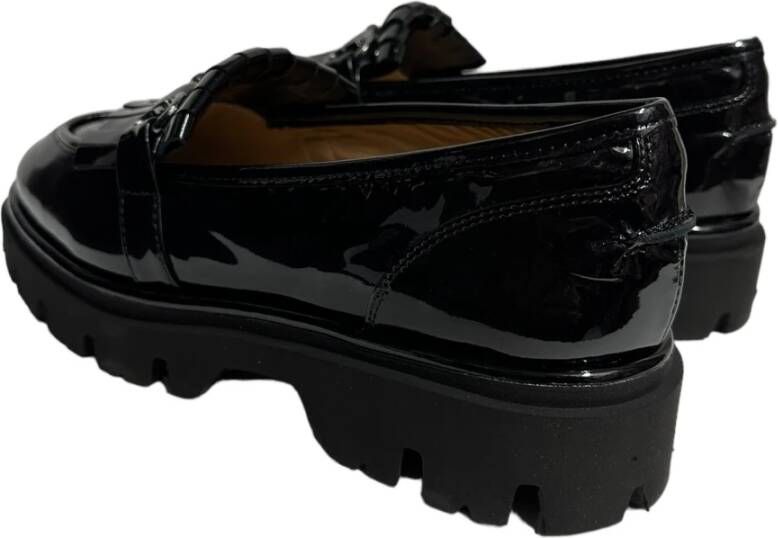 Status Zwarte Lakloafer met Gesp en Franje Black Dames