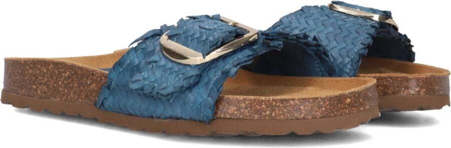 Stefano Lauran Blauwe Gevlochten Bio Slippers met Gesp Blue Dames