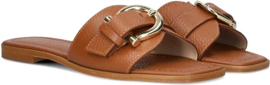 Stefano Lauran Dames Leren Instap Sandalen met Gesp Brown Dames