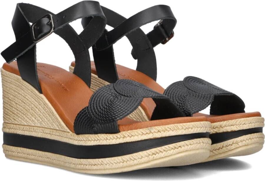 Stefano Lauran Zwarte Leren Sleehak Sandalen met LED Koord Black Dames