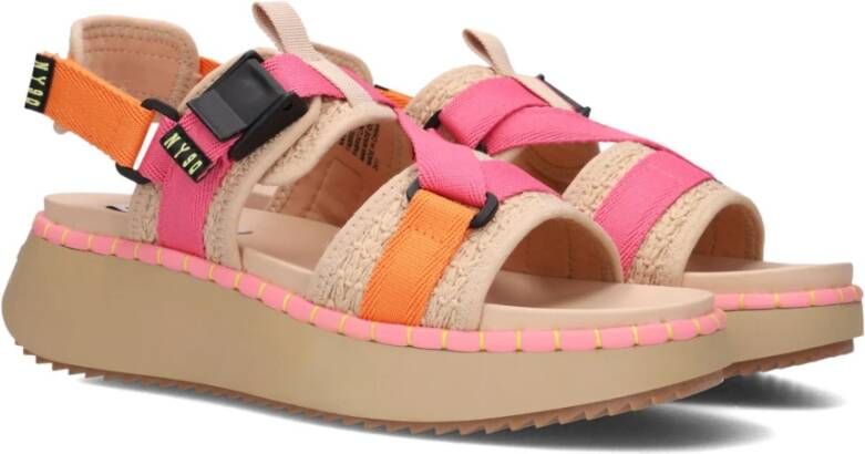 Steve Madden Beige Geweven Sandalen met Roze en Oranje Banden Multicolor Dames