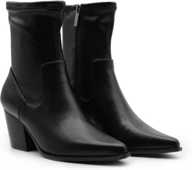 Steve Madden Zwarte Texaanse Stijl Elastische Leren Laarzen Black Dames