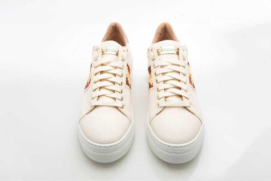 Stokton Beige Leren Sneaker met Jute Detail White Dames