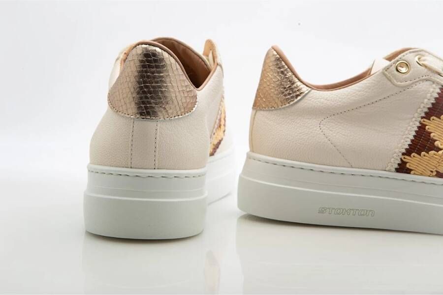 Stokton Beige Leren Sneaker met Jute Detail White Dames