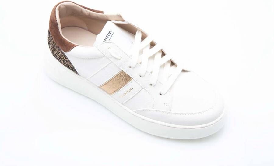 Stokton Beige Leren Sneakers met Strepen White Dames