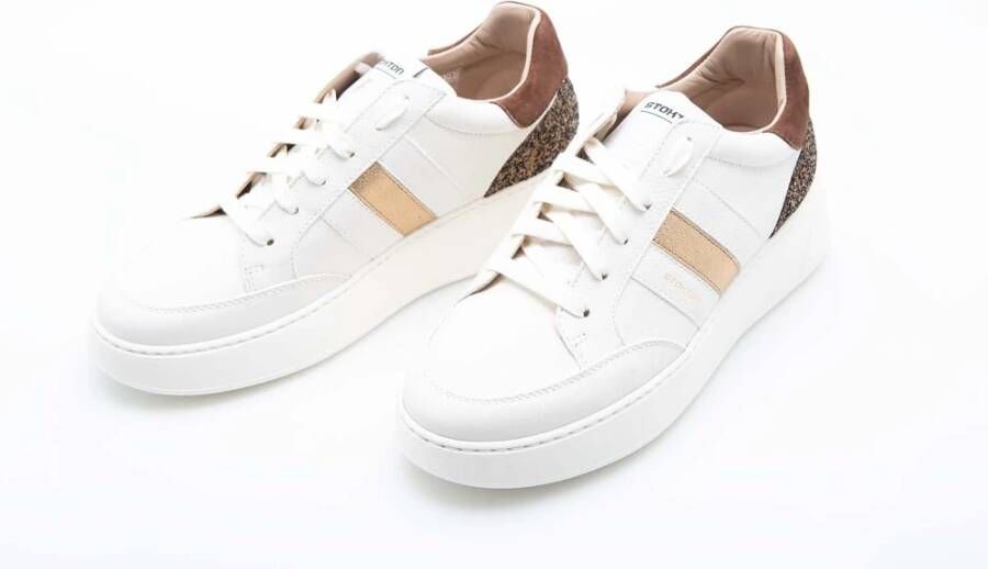 Stokton Beige Leren Sneakers met Strepen White Dames