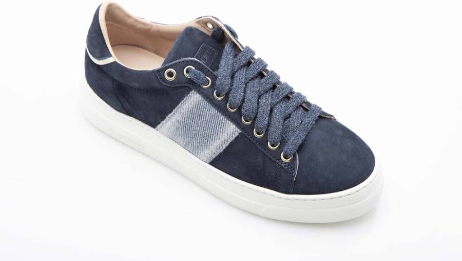 Stokton Blauwe Suède Sneaker met Tweed Detail Blue Dames