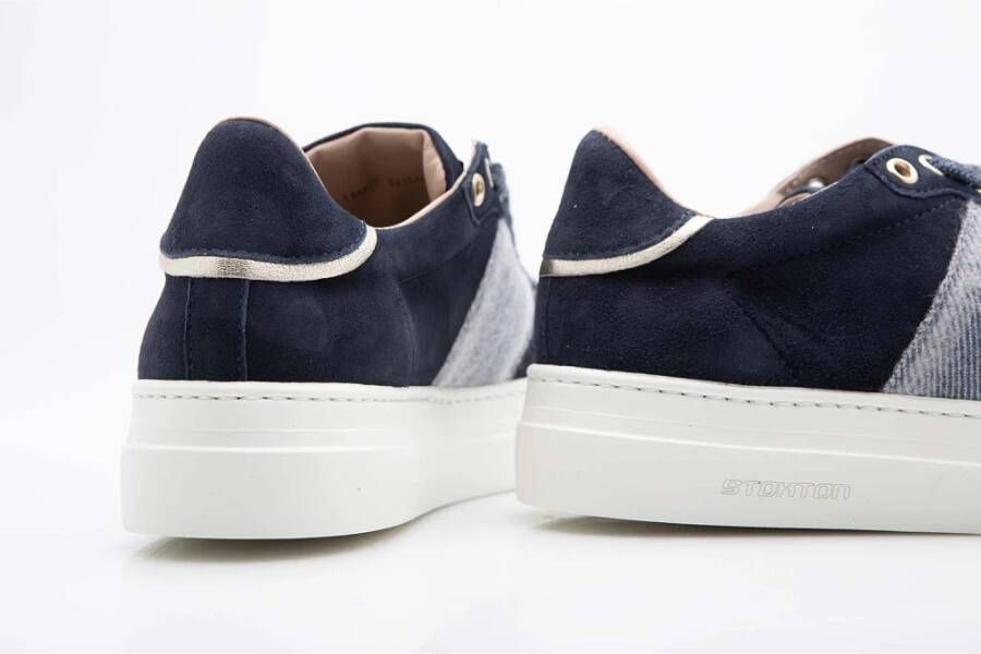 Stokton Blauwe Suède Sneaker met Tweed Detail Blue Dames