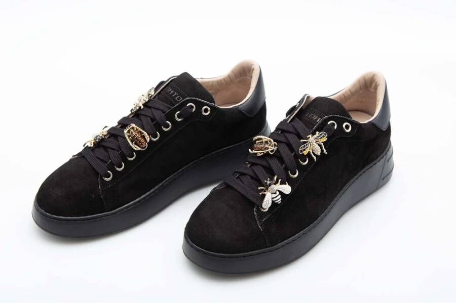 Stokton Insect Versierde Zwarte Suède Sneaker Black Dames