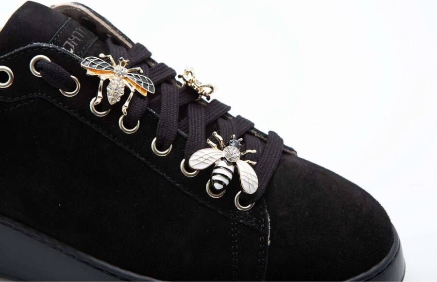 Stokton Insect Versierde Zwarte Suède Sneaker Black Dames