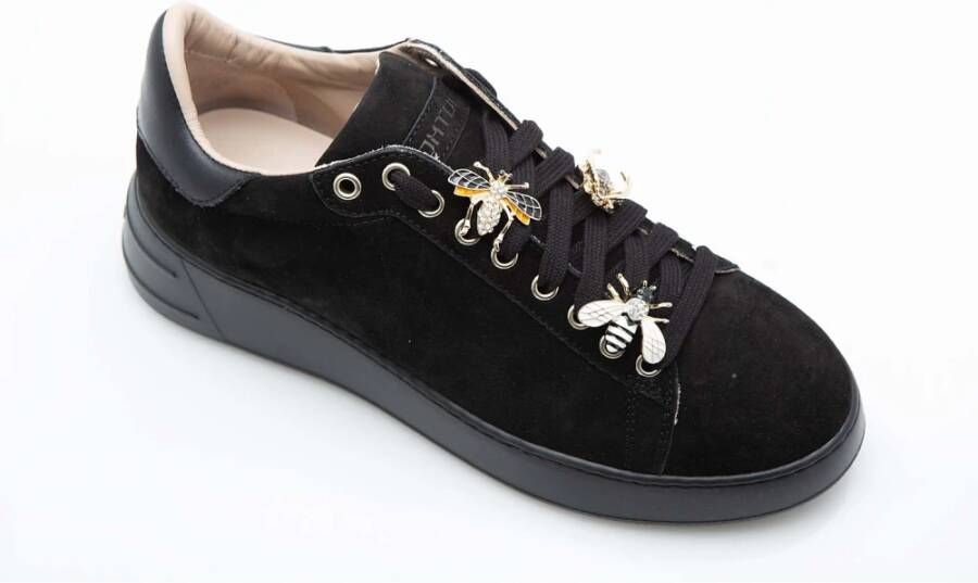 Stokton Insect Versierde Zwarte Suède Sneaker Black Dames